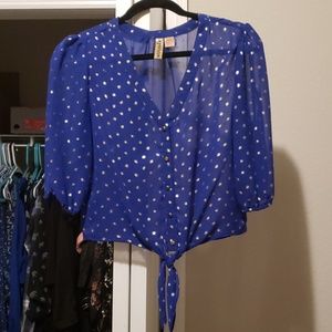 Royal Blue and Gold Sheer Blouse